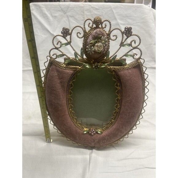 Vintage Gold Wire Pink Plush Jeweled Frame 4 X 6" Photo - Picture 5 of 6